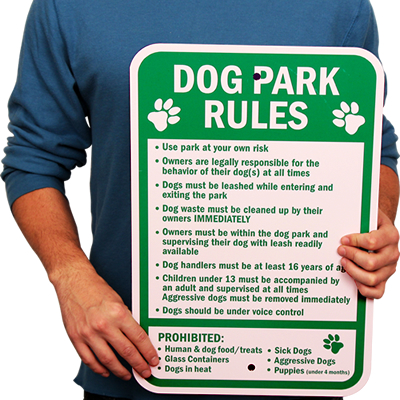 sign park rules dog signs