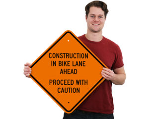 Construction in Bike Lane Ahead Sign