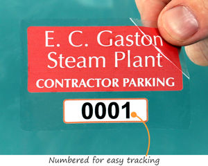 Contractor parking permit stickers with numbers