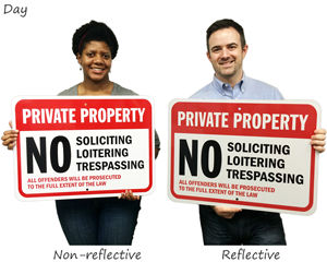Reflective Private Property No Soliciting Signs - Day
