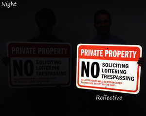 Reflective Private Property No Soliciting Signs - Night