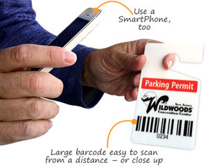 Parking permit hang tag with barcode