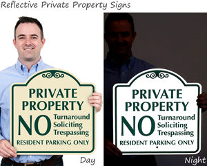 Reflective private property signs