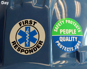 Reflective Safety Hard Hat Labels in Day