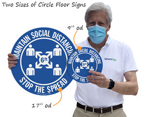 Social distancing floor signs in two sizes