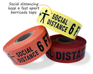 Social distancing keep 6 feet apart barricade tape
