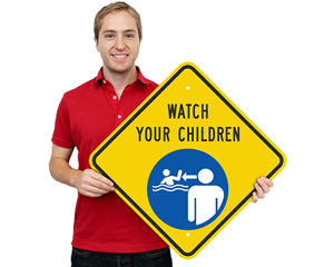 Watch Your Children at Pool Sign