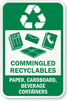 Commingled Recyclables   Paper, Cardboard, Beverage Containers Sign