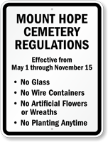 Custom Cemetery Regulations Rules Sign