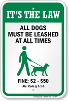 Dog Leash Sign For Alabama