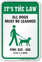 Dog Leash Sign For Delaware