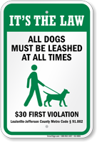 Dog Leash Sign For Kentucky