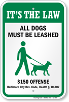 Dog Leash Sign For Maryland