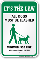 Dog Leash Sign For Michigan
