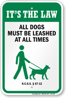 Dog Leash Sign For North Carolina
