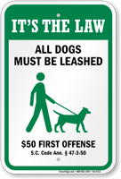 Dog Leash Sign For South Carolina