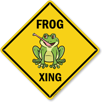 Funny Frog Crossing Diamond Sign