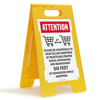 ATTENTION: Please Be Courteous to Fellow Shoppers Maintain Social Distancing FloorBoss XL™ Floor Sign