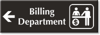Billing Department Engraved Sign with Left Arrow Symbol
