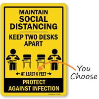 Maintain Social Distancing Keep 2 Desks Apart Floor Sign