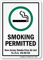Smoking New Jersey Smoke Free Air Act Sign