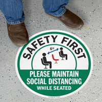 Please Maintain Social Distancing While Seated Floor Sign