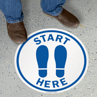 Start Here With Footprints Symbol SlipSafe Floor Sign