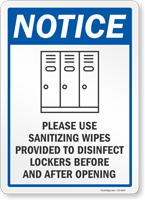 Use Sanitizing Wipes Provided To Disinfect Lockers Sign