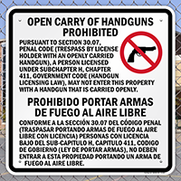 Section 30.07 Open Carry Of Handguns Prohibited Sign