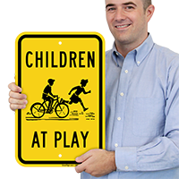 Children At Play with Graphic Sign