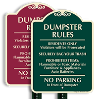 Dumpster Rules, No Parking Sign