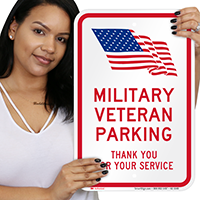Military Veteran Parking Signs with USA Flag