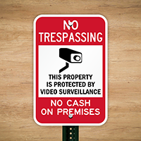 No Cash On Premises Video Surveillance Sign