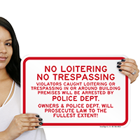 No Loitering No Trespassing Violators Arrested sign
