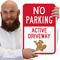 No Parking Active Driveway with Graphic Signs
