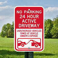 No Parking, Active Driveway, Vehicles Towed Signs