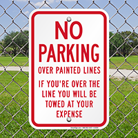 No Parking Over Painted Lines Signs