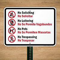 No Soliciting Bilingual Sign With Graphic