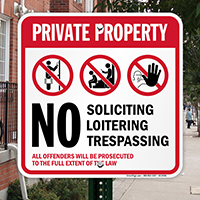 Private Property No Soliciting Trespassing Signs 