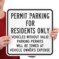 Permit Parking Residents only Vehicles Towed Signs