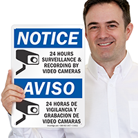 Bilingual 24 Hours Surveillance & Recording Sign