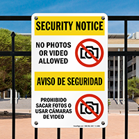 No Photos Video Allowed Security Notice Bilingual Sign