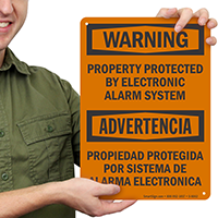 Bilingual Property Protected By Electronic Alarm System Sign