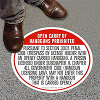 Texas Open Carry Prohibition Floor Sign