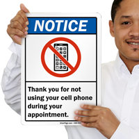 Thank You For Not Using Cell Phone Notice Sign