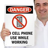 No Cell Phone Use While Working with Symbol Sign