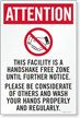 Attention This Facility Is Handshake Free Zone Sign