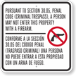 Bilingual Texas Gun Law Sign