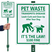 Pet Waste Transmits Disease $100 Fine LawnBoss Sign