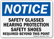 Safety Glasses, Hearing Protection and Shoes Required Sign